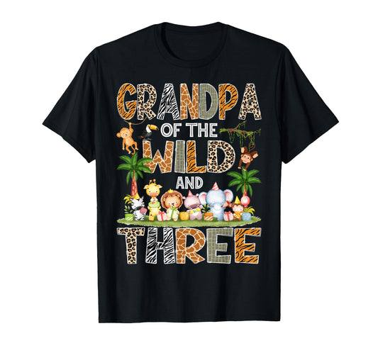 Grandpa Of The Wild & Three 3Rd Birthday Safari Jungle T-Shirt