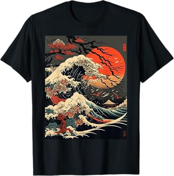 vintage Kanagawa Japanese The great wave Cherry Blossom Art T-Shirt