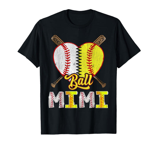 Mimi Of Both Ball Mimi Half Baseball Softball Heart T-Shirt