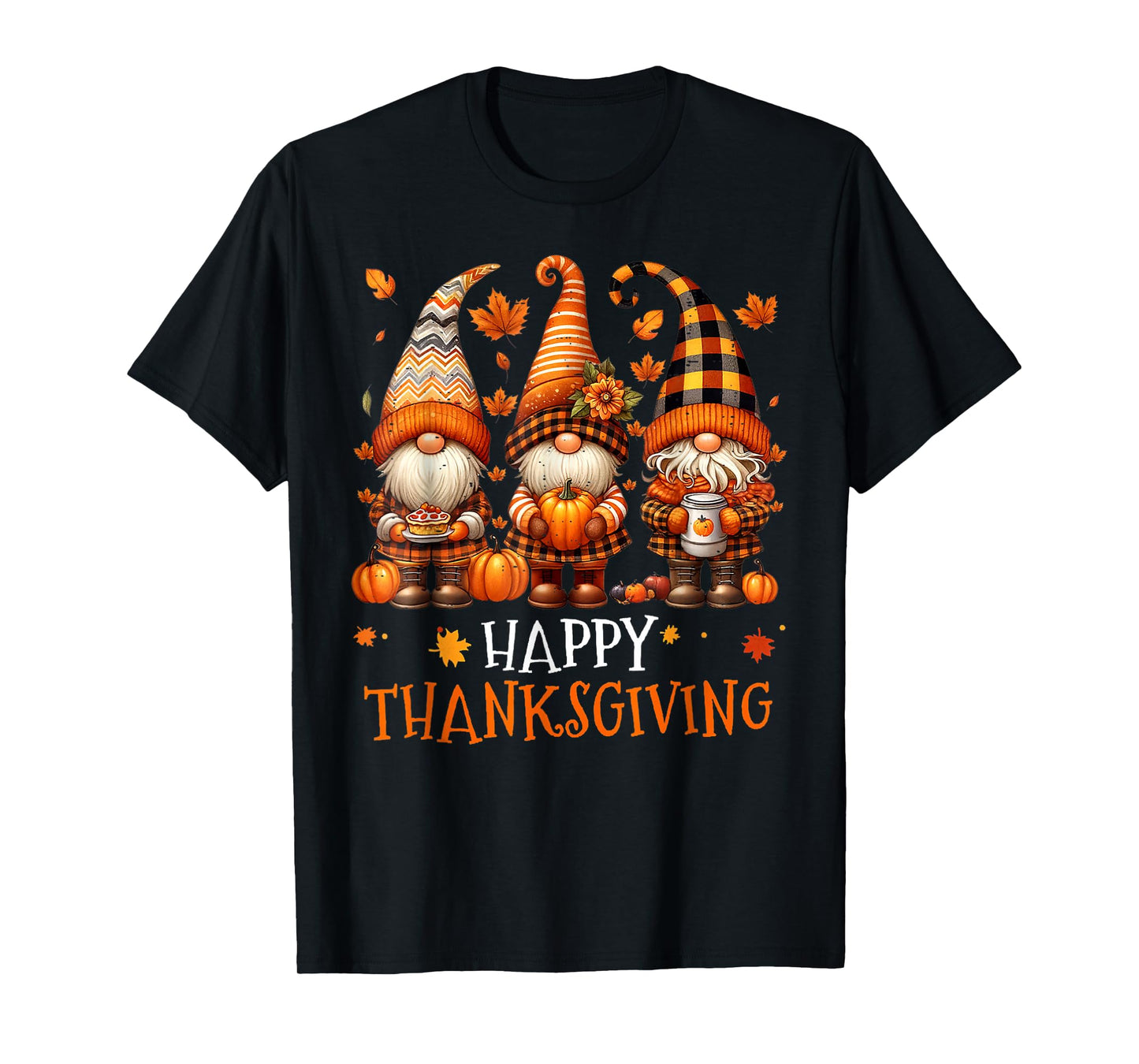 Three Gnomes Happy Thanksgiving Autumn Fall Pumpkin Spice T-Shirt