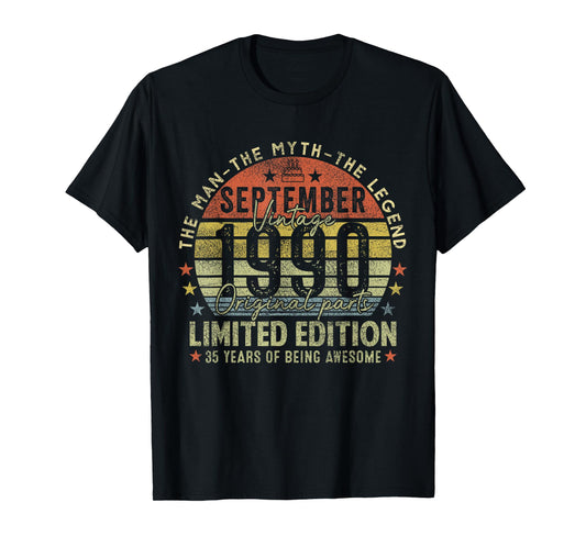 35th Birthday Gifts Vintage September 1990 35 Years Old Men T-Shirt