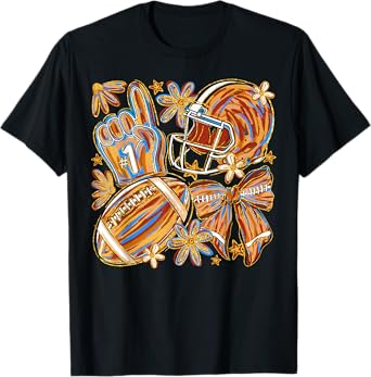 Retro Coquette Bow Pumpkin American Football Thanksgiving T-Shirt