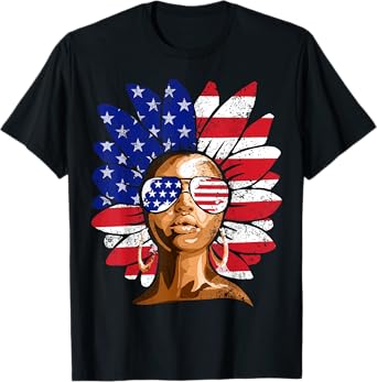Afro Sunflower African American 4th of July Melanin T-Shirt