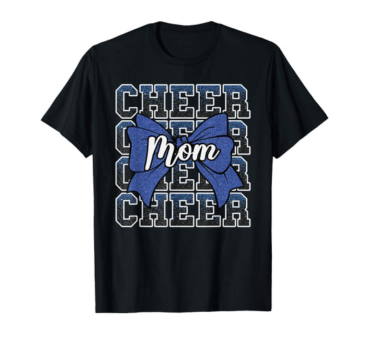Cheer Mom Mama Bow Sport Cheerleader Cheerleading Blue T-Shirt