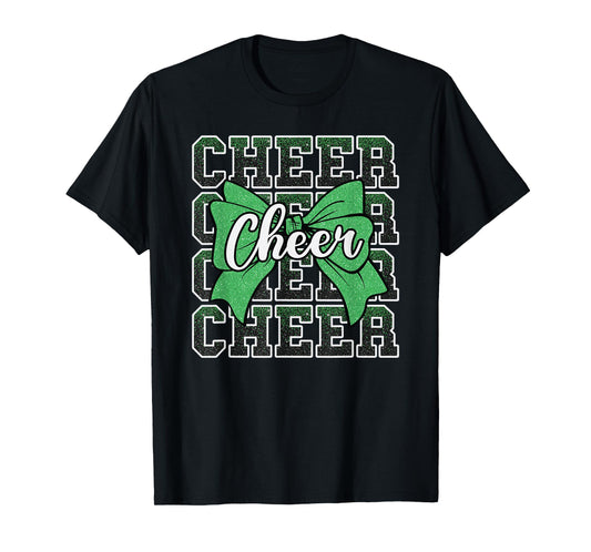 Coquette Cheer Bow Sport Cheerleader Cheerleading Green T-Shirt