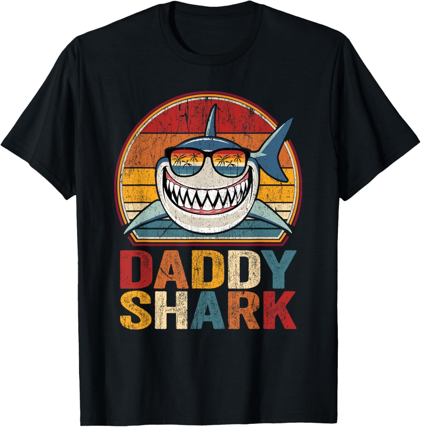 Daddy Shark Retro Shark Shirt Pajamas Gifts for Dad Dad T-Shirt