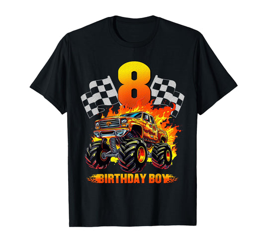 8 Year Old Birthday Monster Truck 8th Birthday Boy Kids T-Shirt