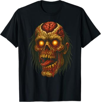 Creepy Cartoon Zombie Head Halloween Zombies Horror Art T-Shirt