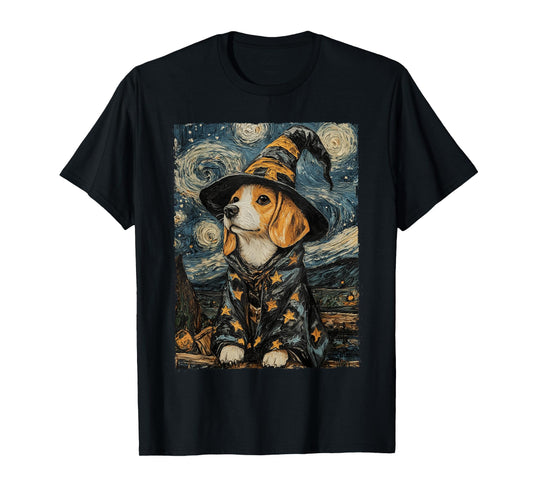 Beagle Witch Costume Painting Starry Night Dog T-Shirt