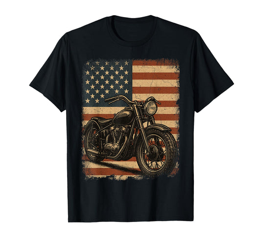 USA Flag Ride Retro Chopper Biker Vintage Motorcycle T-Shirt