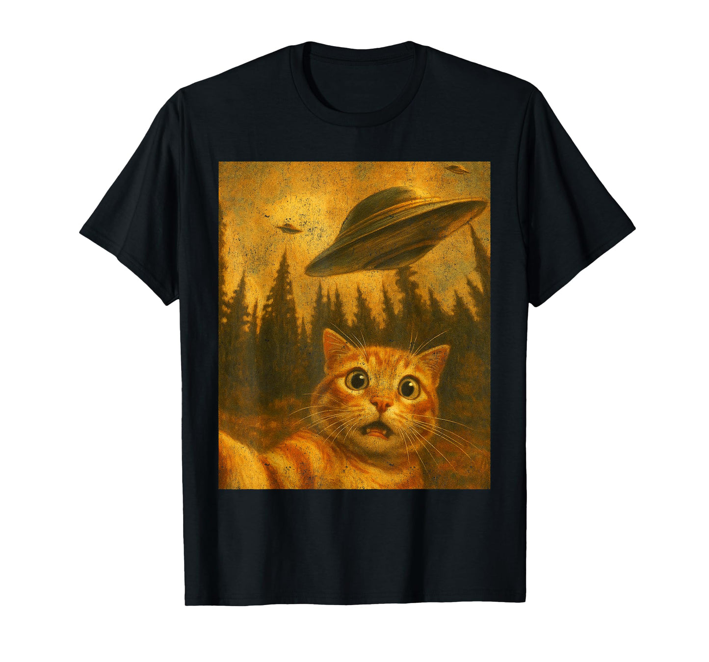 Cat Selfie With Alien UFO Funny Cat Gifts For Men Women Kid T-Shirt