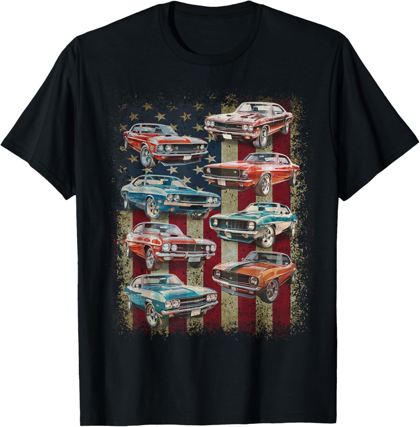 Classic Muscle Car Retro American Flag Patriotic Vintage T-Shirt