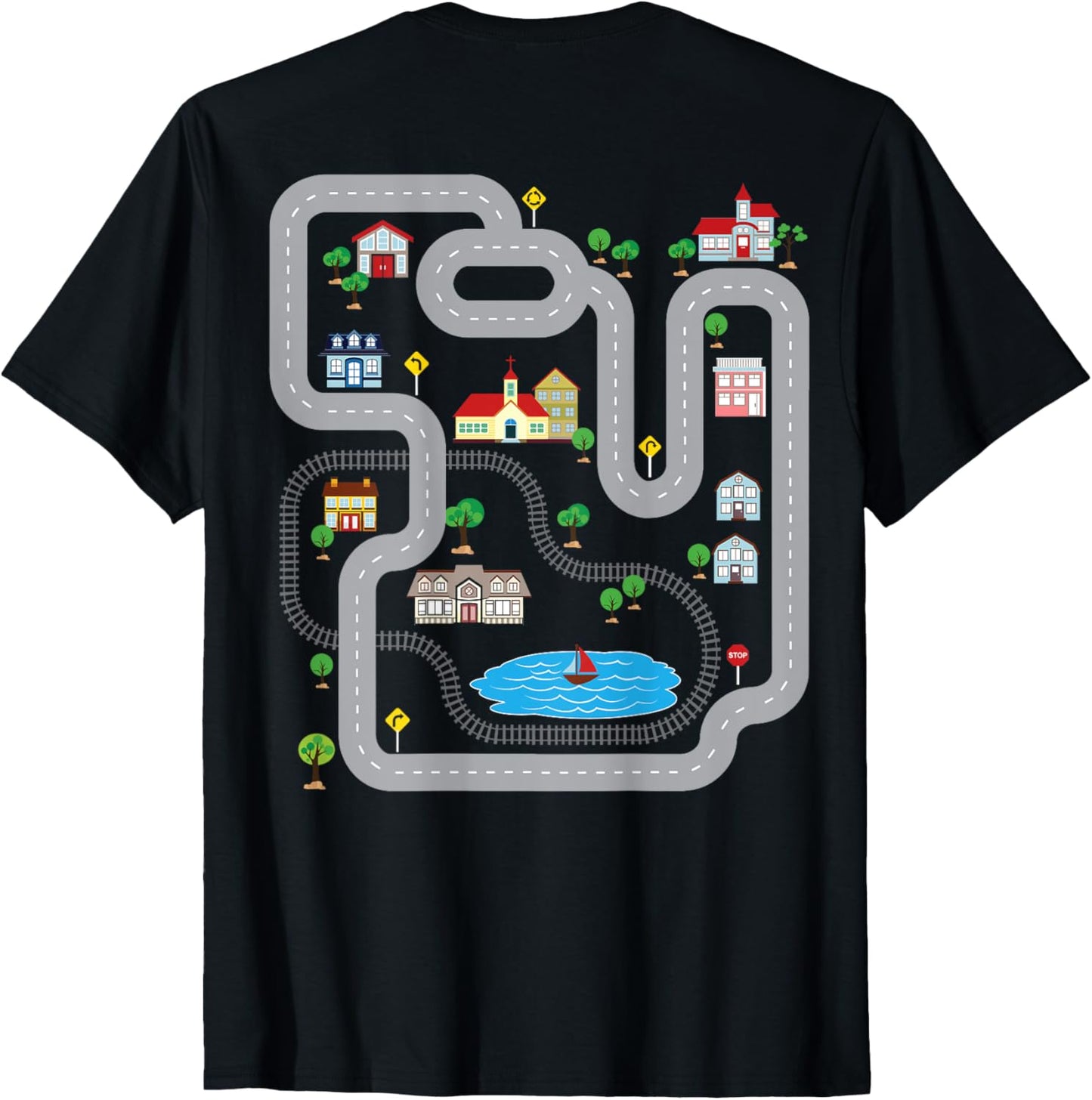 Playmat Train Car Race Track Printed On Back Road T-Shirt T-Shirt