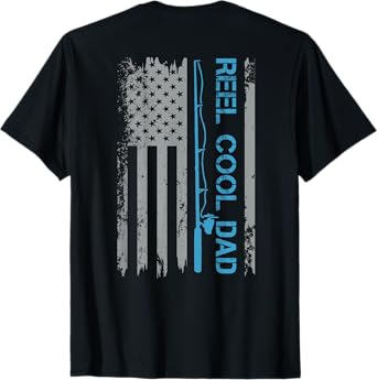 Reel Cool Dad Fishing USA Flag Patriotic 4th Of July On Back T-Shirt for Men