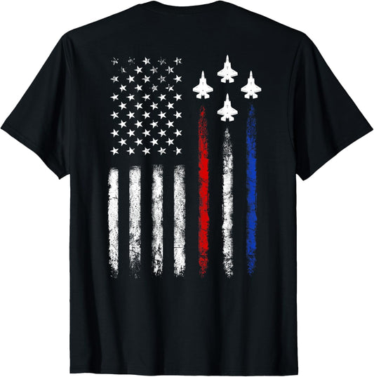 (On Back) Patriotic Shirts USA Flag Fighter Jet 4th Of July T-Shirt