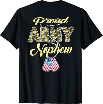Proud Army Nephew US Flag Dog Tags Pride Military Family T-Shirt