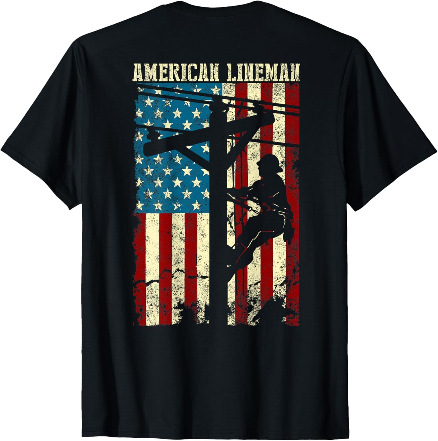 Lineman American flag Electric Cable gift Patriotic Lineman T-Shirt