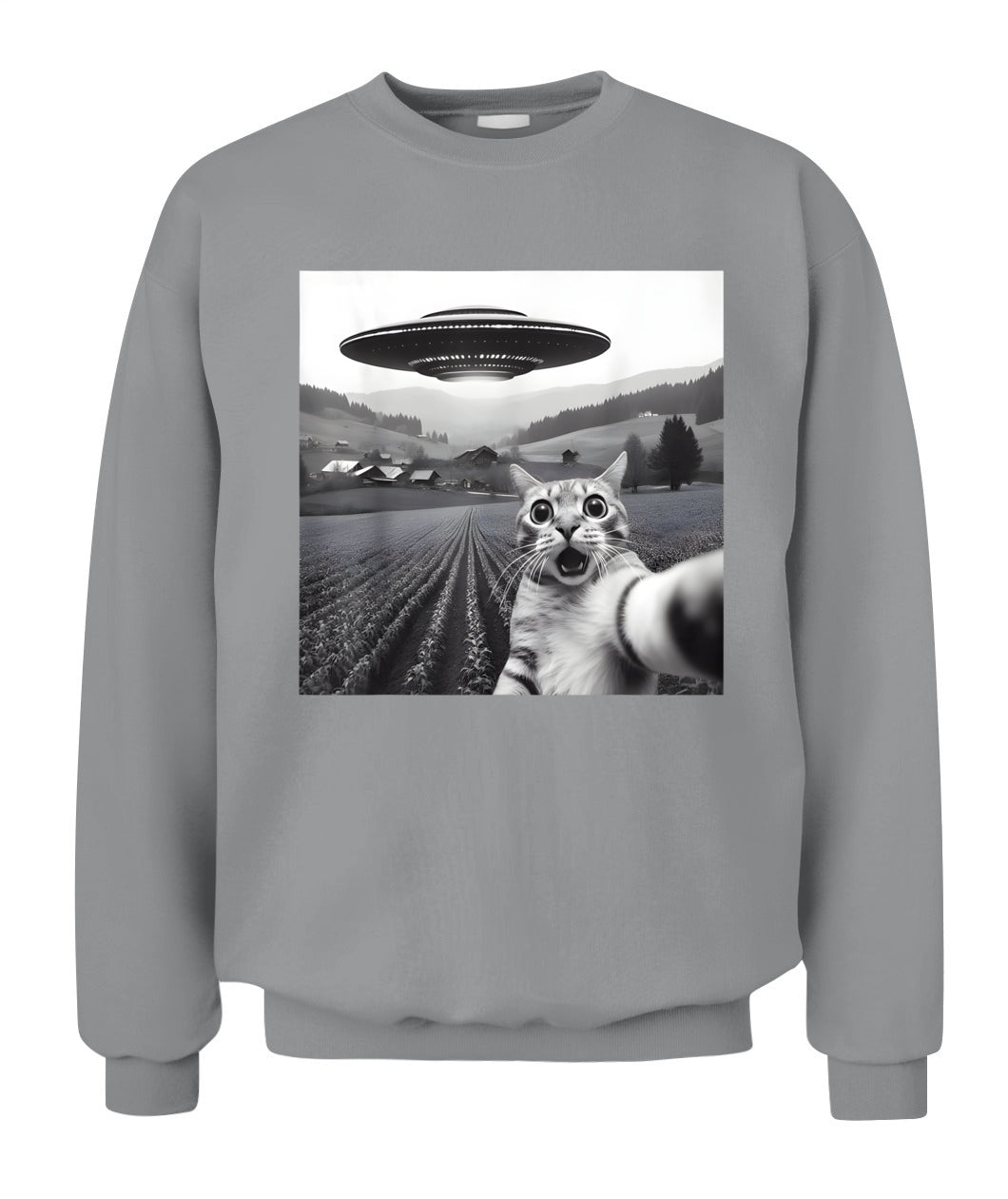 Cat Selfie With Alien UFO Funny Cat Gifts For Men Women Kid T-Shirt