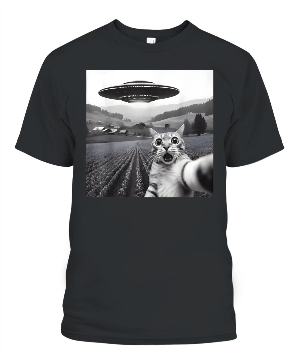 Cat Selfie With Alien UFO Funny Cat Gifts For Men Women Kid T-Shirt