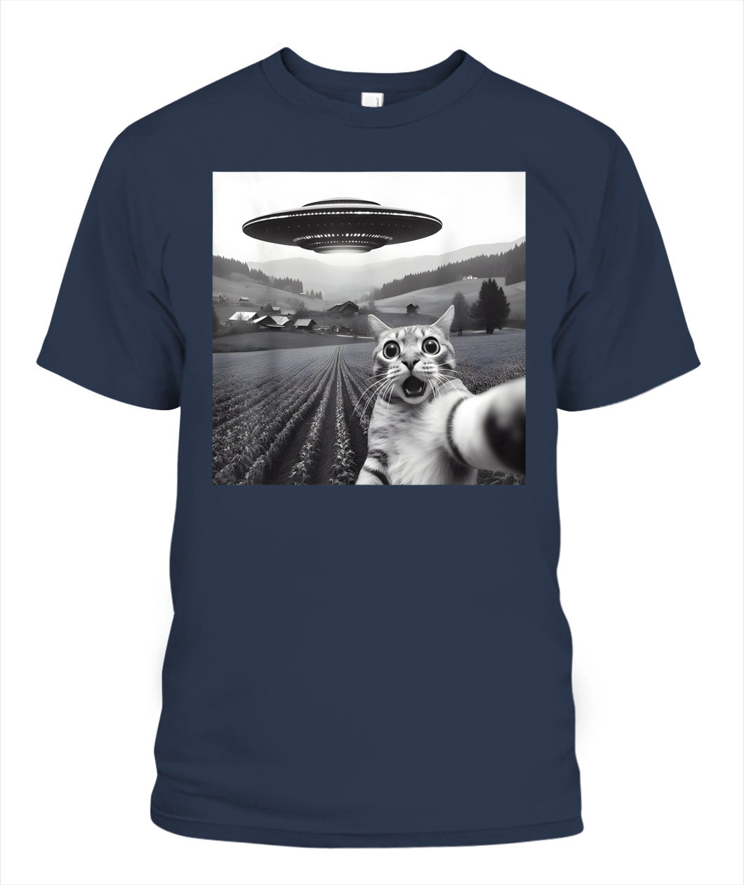 Cat Selfie With Alien UFO Funny Cat Gifts For Men Women Kid T-Shirt